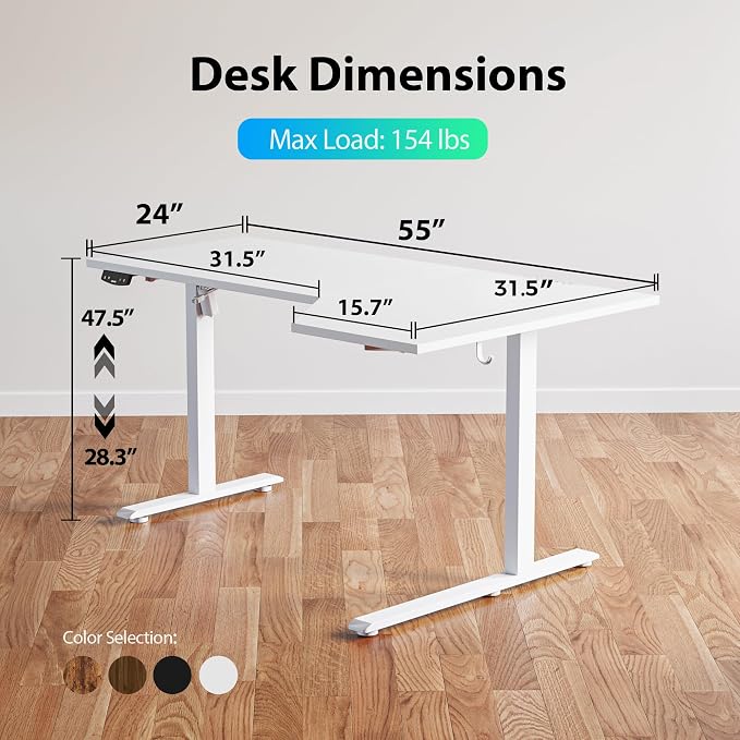Agilestic 55 x 32 Inch Corner L Shaped Electric Standing Desk, White | Electric Height Adjustable, L-shape Workspace, Sturdy Steel Frame, Memory Preset, Hooks, 154 lbs, Easy Assembly, Splice Board - Image 3