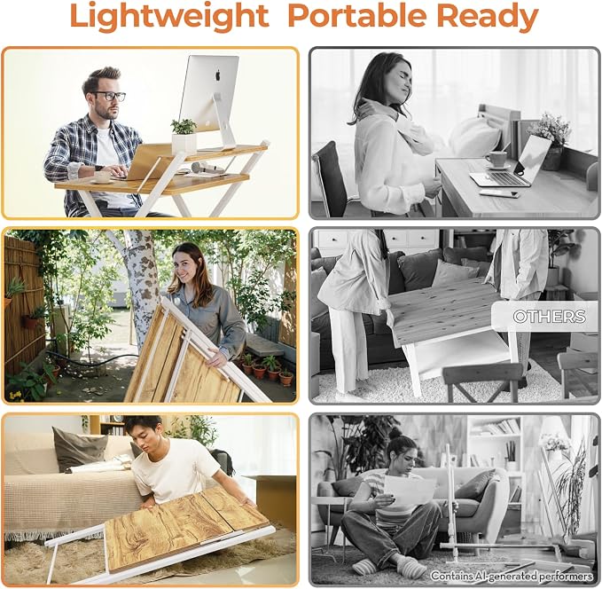 GreenForest Folding Desk No Assembly, Sturdy Computer Desk for Small Spaces | Portable Foldable Table for Laptop, 2-Tier Compact with Shelf, Space Saving for Home Office, Dorm, Apartment, 24.5"x 30" Oak - Image 7