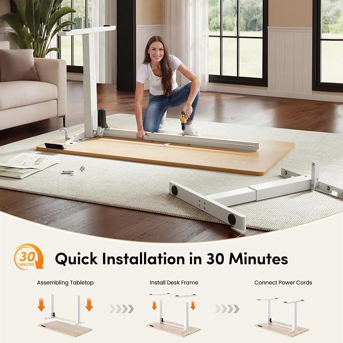 CubiCubi Electric Standing Desk 48 x 24 Inch, Height Adjustable Sit Stand Desk with Memory Presets, Splice Desktop Computer Desk for Home Office, White Frame/Nature Top - Image 9