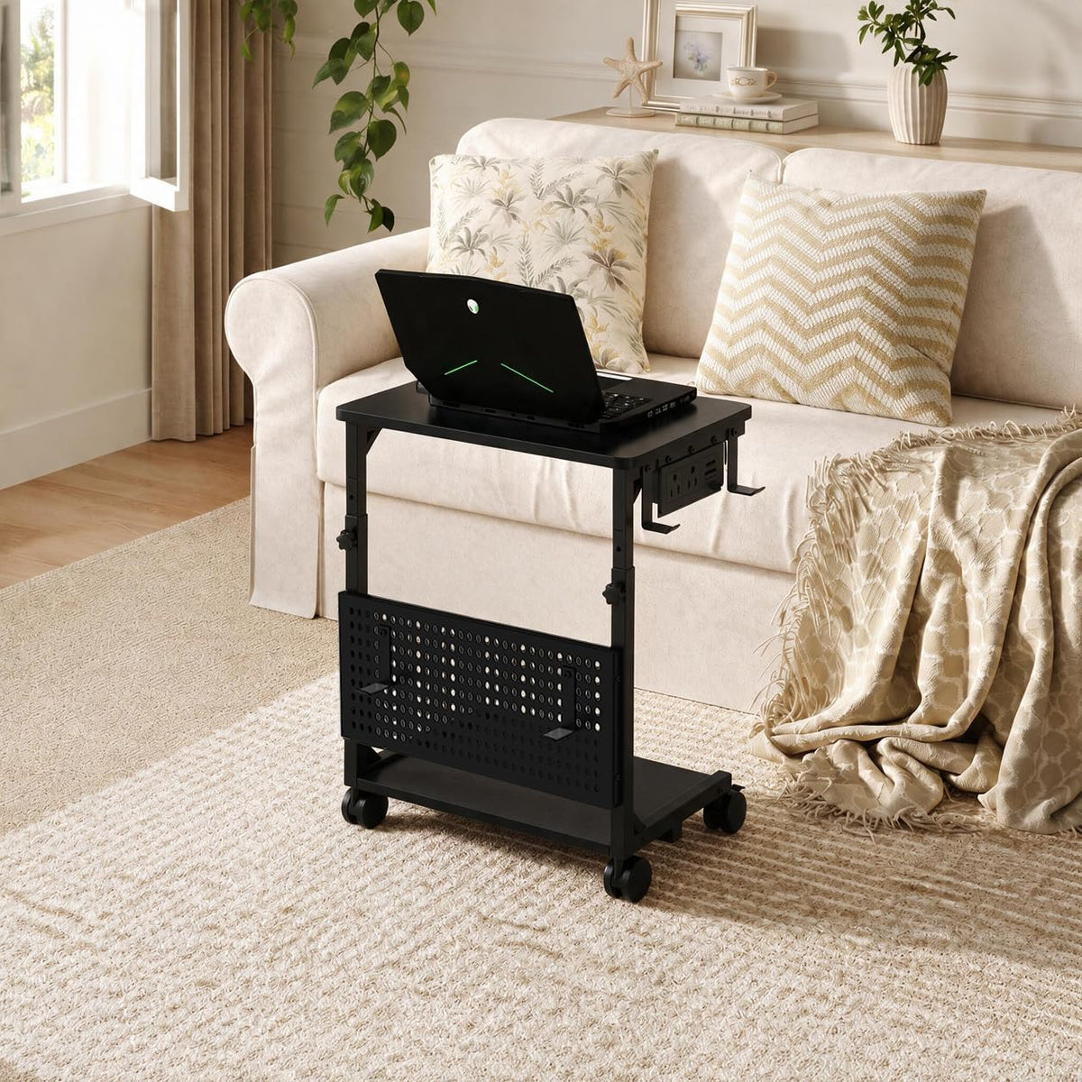 Adjustable Computer Tower Stand with Charging Station & Pegboard,Large - Image 8