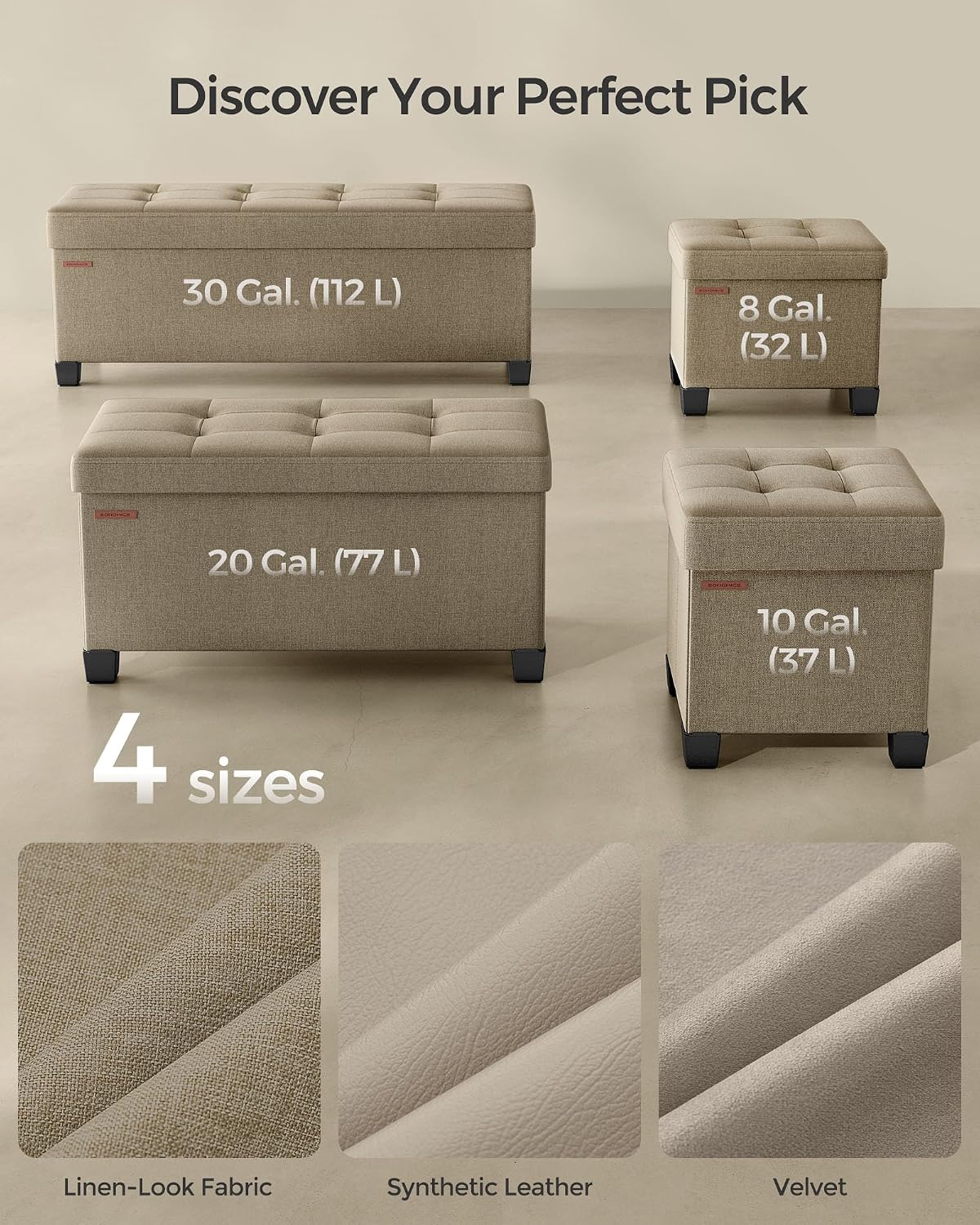 SONGMICS Storage Ottoman, Small Foot Rest, 15 x 15 x 15.7 Inches - Image 6