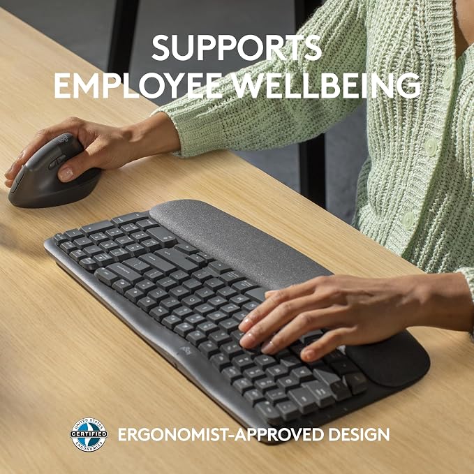 Logitech Wave Keys for Business Ergonomic Keyboard - Graphite | Cushioned palm rest, secure Logi Bolt technology, compatible with Windows/Mac/Chrome/Linux, for Business - Image 2