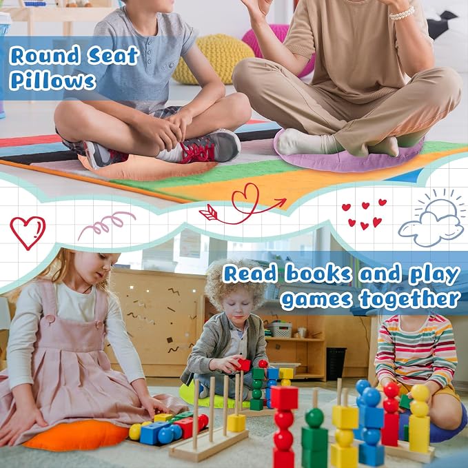 Tinideya 24 Pcs Floor Cushions Classroom,Small 11.8 Inch,Colorful | Round Meditation Pillows for Adults Kids, Flexible Seating Nursery Living Room Yoga, Soft Padded Chair Cushion - Image 7