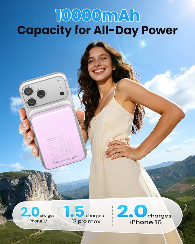 Magnetic Portable Charger 10000mAh Built in Cable for Magsafe Power Bank | Fast Charging 22.5W ExternalBattery Pack Compatible with iPhone 17/16/15/14/13/12 Pro/Pro Max, Samsung Purple - Image 2