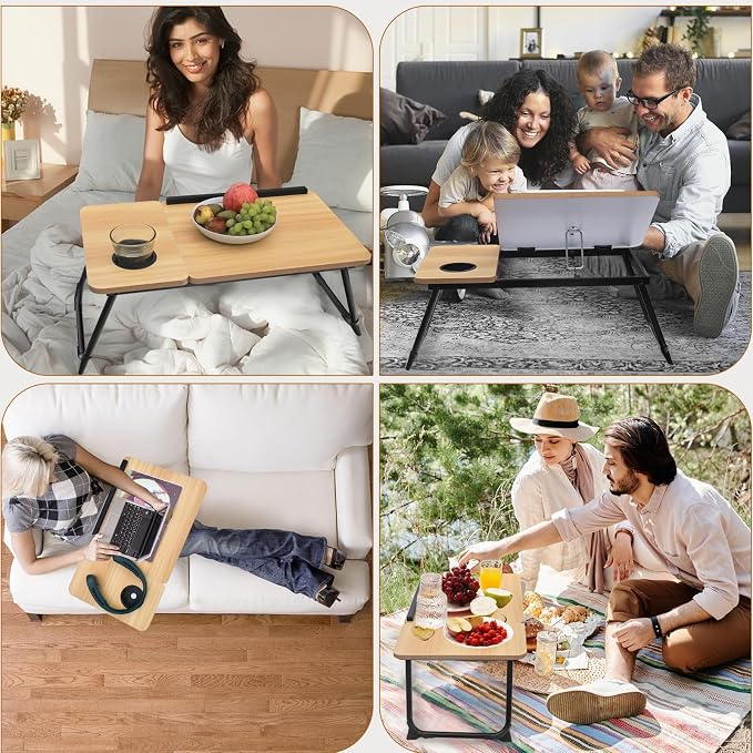 Adjustable Laptop Desk for Bed,Bed Table for Laptops,Laptop Stand for Beds,Lap Desk Foldable Bed Desk for Laptops and Writing,Portable Beds Tray Table with Cup Holder - Image 4