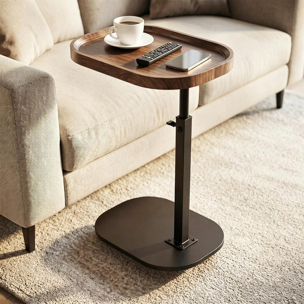 Adjustable Height TV Dinner Tray Table for Eating, 360°Swivel Small C Shaped End Side Table for Living Room, Bedroom,Hospital, Couch Armrest Table that Slide Under Sofa, Bed, Desk by Eansstofars