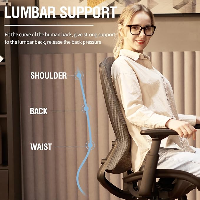 T96 Mesh Office Chair,Ergonomic Computer Desk Chair,Sturdy Task Chair- Adjustable Lumbar Support & Armrests,Tilt Function,Comfort Wide Seat,Swivel Home Office Chair - Image 4