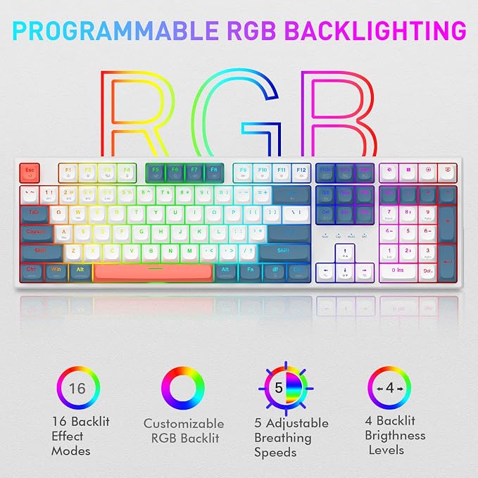 Redragon K668 PRO Wireless 108-Key Gasket RGB Gaming Keyboard, 4 Hotkeys | Extra Shortcut Keys, 0-Delay Tri-Mode, Cushioned Noise Dampening for Creamy Thocky Sound, Unfaded PBT Keycaps, PRO Software - Image 2