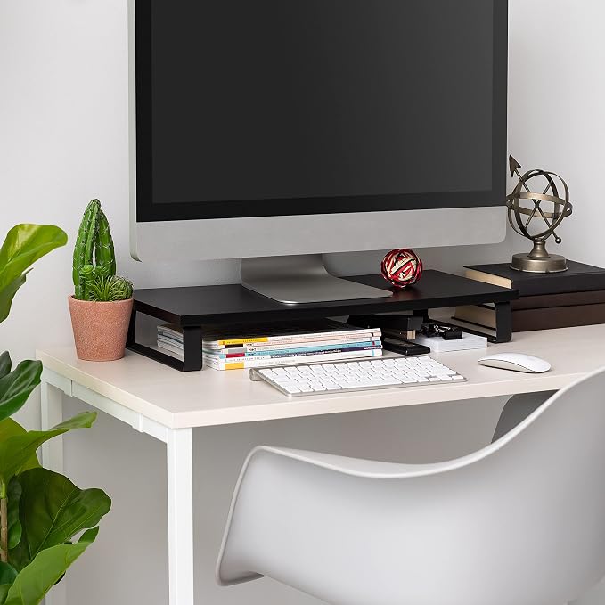 IRIS USA 1-Tier Multi-Purpose Modern PC Monitor Organizer Stand with Metal Legs, Ergonomic Desktop and Countertop Riser for Computer Laptop TV Kitchen Pantry and Closet Organization, Black | Elevates monitors and laptops while organizing keyboards, off... - Image 5
