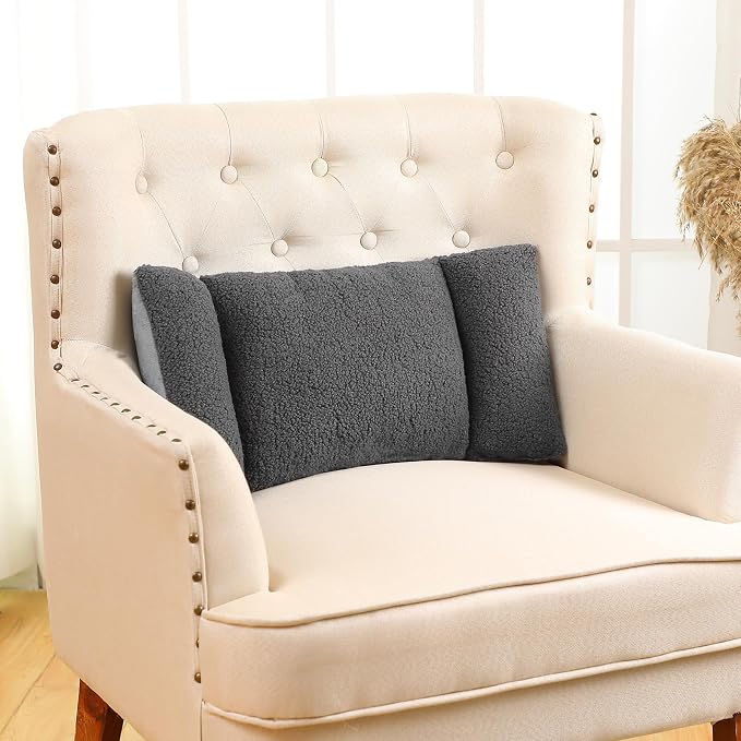 Queekay Fleece Lumbar Support Pillow 3 Section Back Pillow Office Chair for Back Support Comfortable Lumbar Cushion for Car Seat Pain Relief Sofa Rest(Dark Gray) - Image 3