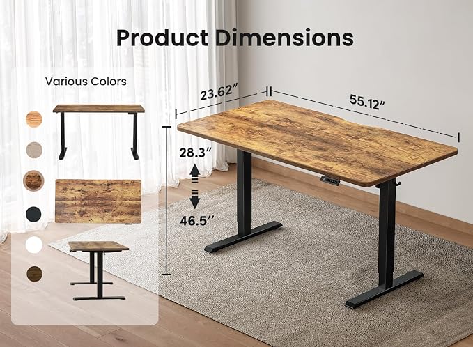 BANTI 55 × 24 Inches Standing Desk, Ergonomic, Electric Height Adjustable, Sit and Stand Up, Computer Office Desk with Splice Board, Black Frame/Rustic Brown Top - Image 2