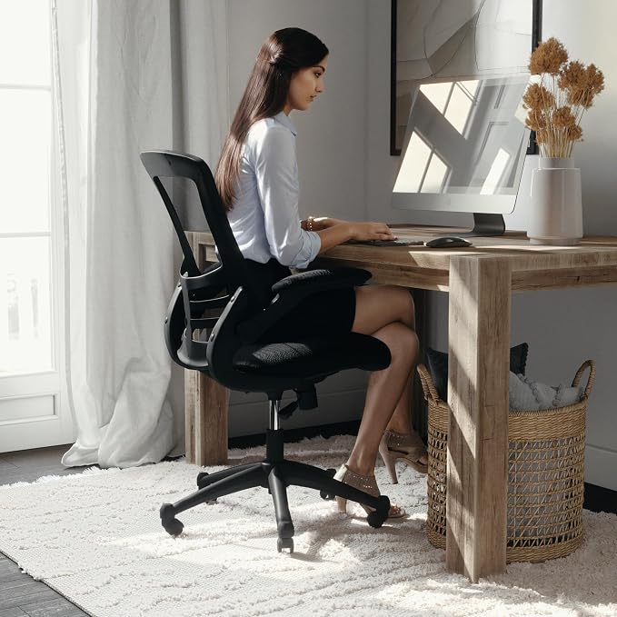Flash Furniture Mid-Back Black Mesh Swivel Ergonomic Task Office Chair with Flip-Up Arms - Image 7