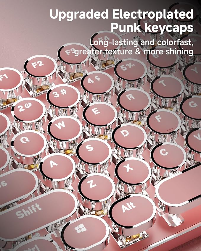 TK950 Typewriter Wireless Mechanical Keyboard, Aesthetic Tri-Mode Bluetooth/2.4G/Wired Retro Punk Typewriter Keyboard with White Backlit, Blue Switch, Round Keycaps for Laptop/Mac/iPad/Win, Pink - Image 5
