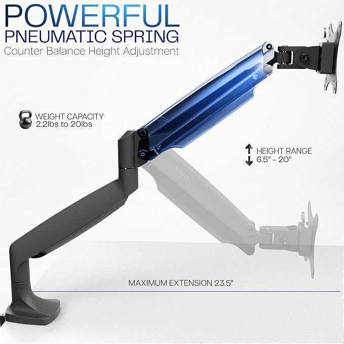 VIVO Premium Aluminum Height Adjustable Single Monitor Articulating Desk Mount Stand w/Gas Spring Arm Fits up to 32" Screen (STAND-V001Q) - Image 5