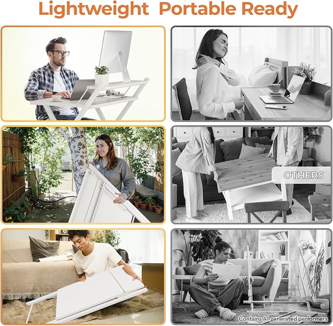 GreenForest Folding Desk No Assembly, Sturdy Computer Desk for Small Spaces | Portable Foldable Table for Laptop, 2-Tier Compact with Shelf, Space Saving for Home Office, Dorm, Apartment, 27"x 22" White - Image 4