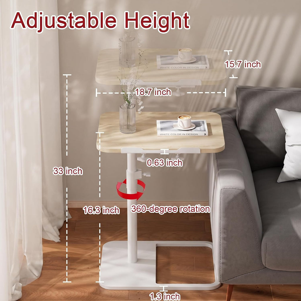 GOYLSER Large Adjustable Height Sofa C Table, 360° Swivel/180° Flip-Over Panel Side Table with Tablet Slots for Small Spaces, Morden TV Tray Couch Tables for Dinner Eating (Maple) - Image 2
