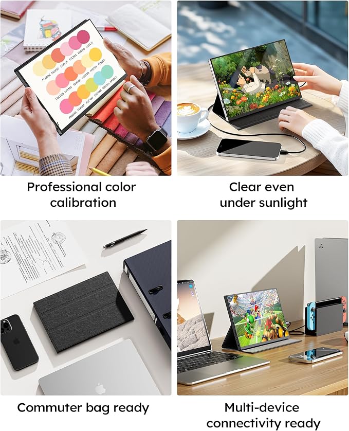 Portable Monitor,10.5" HDR 1280P Ultra-Thin 100% sRGB Travel Portable Monitor for Laptop, 420 Nits Mini Secondary Display with Protective Case & Speaker, Monitors for Laptop, PC Mac Phone PS4/5 Xbox - Image 6
