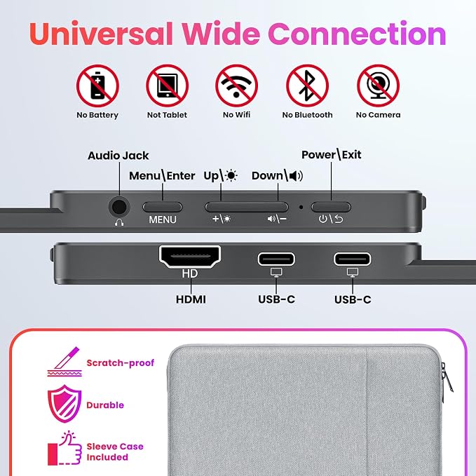 Upperizon Portable Monitor 15.6 inch FHD 90% sRGB 60Hz HDR HDMI USB-C Travel Monitor for Laptop MacBook PC Surface PS5 Xbox, External Display with Kickstand & Speakers, VESA Compatible - Image 6