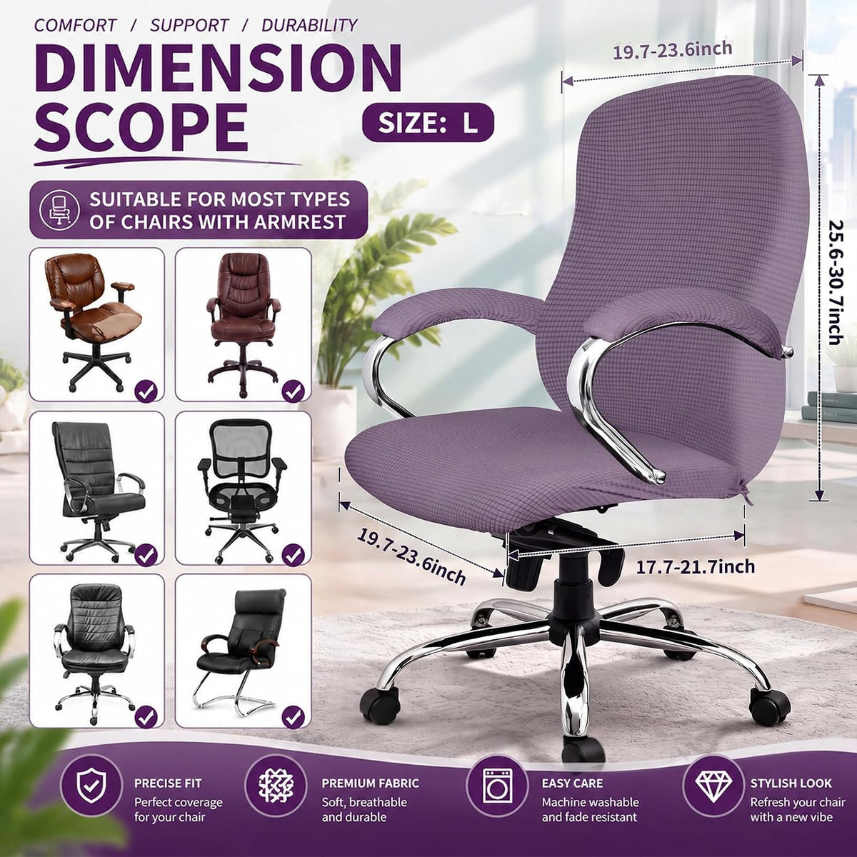 Tatuo 3 Pcs Computer Office Chair Armrest Cover, L, Waffle, Purple - Image 2