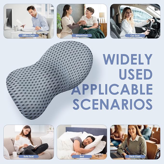kasney Lumbar Support Pillow for Office Chair, Back Support Pillow, Gray | Memory Foam Lumbar Pillow for Low Back Pain Relief, Ergonomic Streamline Car Seat, Office Chair, Recliner and Bed - Image 6