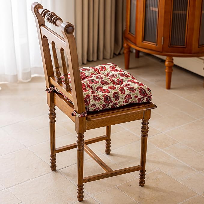 vctops Farmhouse Floral Print Chair Cushions with Ties U-Shaped Soft Comfortable Chair Pads Non Slip Seat Cushions for Indoor Dining Room and Kitchen Chairs (Flower A,16"x16") - Image 3