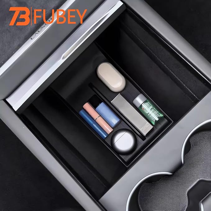 Tesla Model Y Juniper Center Console Organizer Tray 5-Piece Set, 2025 2026 Model Y Armrest Storage Box & Hidden Lower Tray, Secret Privacy Compartment, Non-Slip ABS Insert - Black - Image 5