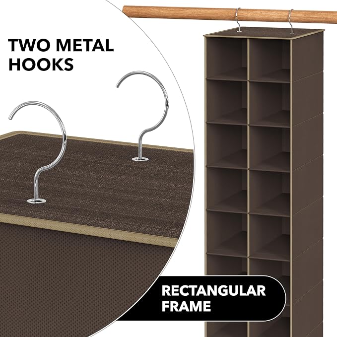 Simple Houseware 20 Section Shelves Hanging Shoes Organizer, Brown | Dual Metal Hooks, 10 Tier, Holds Up to 20 lbs, for Narrow Space - Image 6