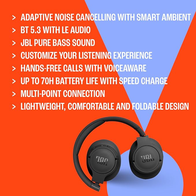 JBL Tune 770NC - Wireless Over-Ear Headphones - White | Adaptive Noise Cancelling with Smart Ambient, Bluetooth 53 with LE Audio, JBL Pure Bass Sound - Image 8