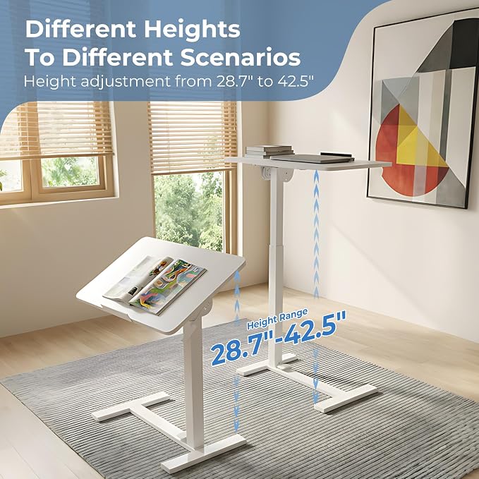 DUMOS Adjustable Rolling Desk, Standing Desks, Overbed Table | Mobile Hidden Wheels, Portable Laptop Computer Workstation, Bed Sofa Couch Use, Milk - Image 6