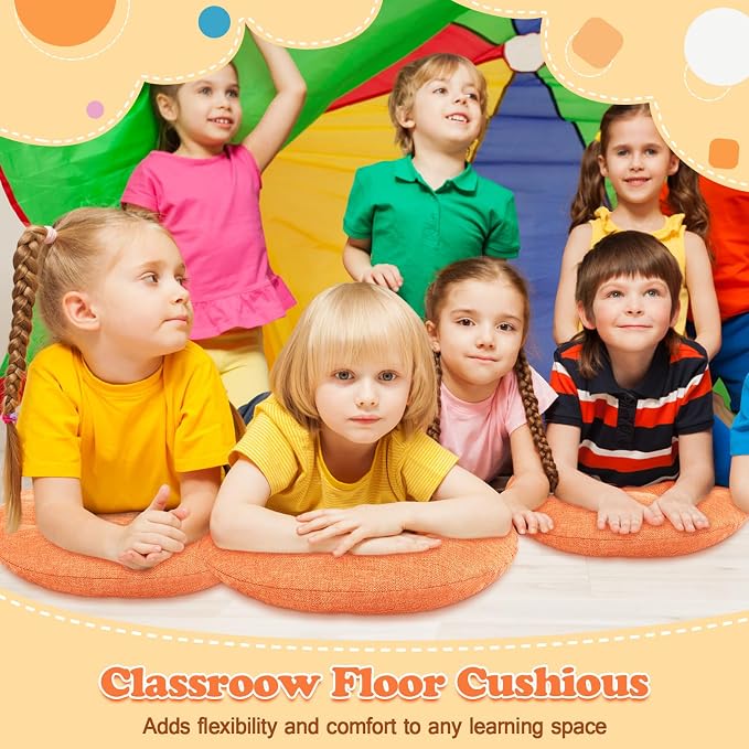 Fumete 8 Pcs Round Floor Cushions for Classroom Kids,Orange | 16 Inch Diameter, Students Flexible Seating Pillows, Home Daycare School Reading Yoga Meditation, Soft Cushioned - Image 5