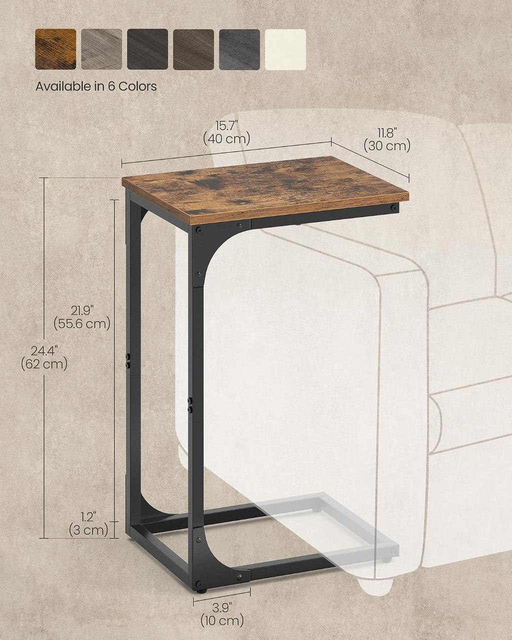 VASAGLE C-Shaped End Table, Small Sofa Side Table with Metal Frame - Image 3