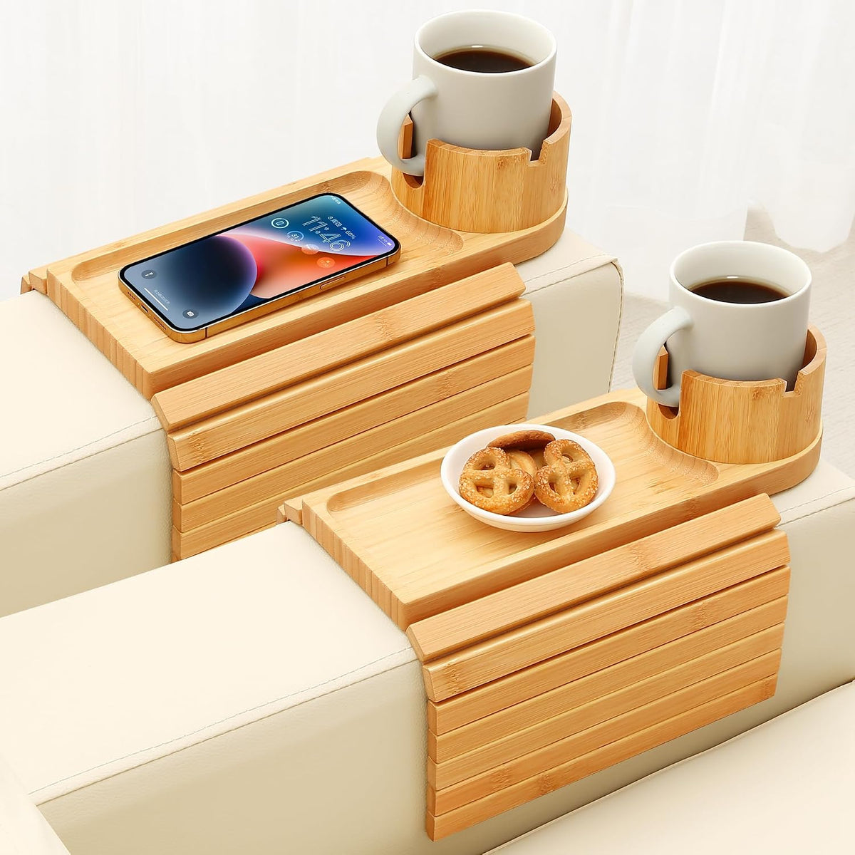 2 Packs Couch Armrest Table,Bamboo Folding Anti Slip Sofa Storage by BAMTRAY
