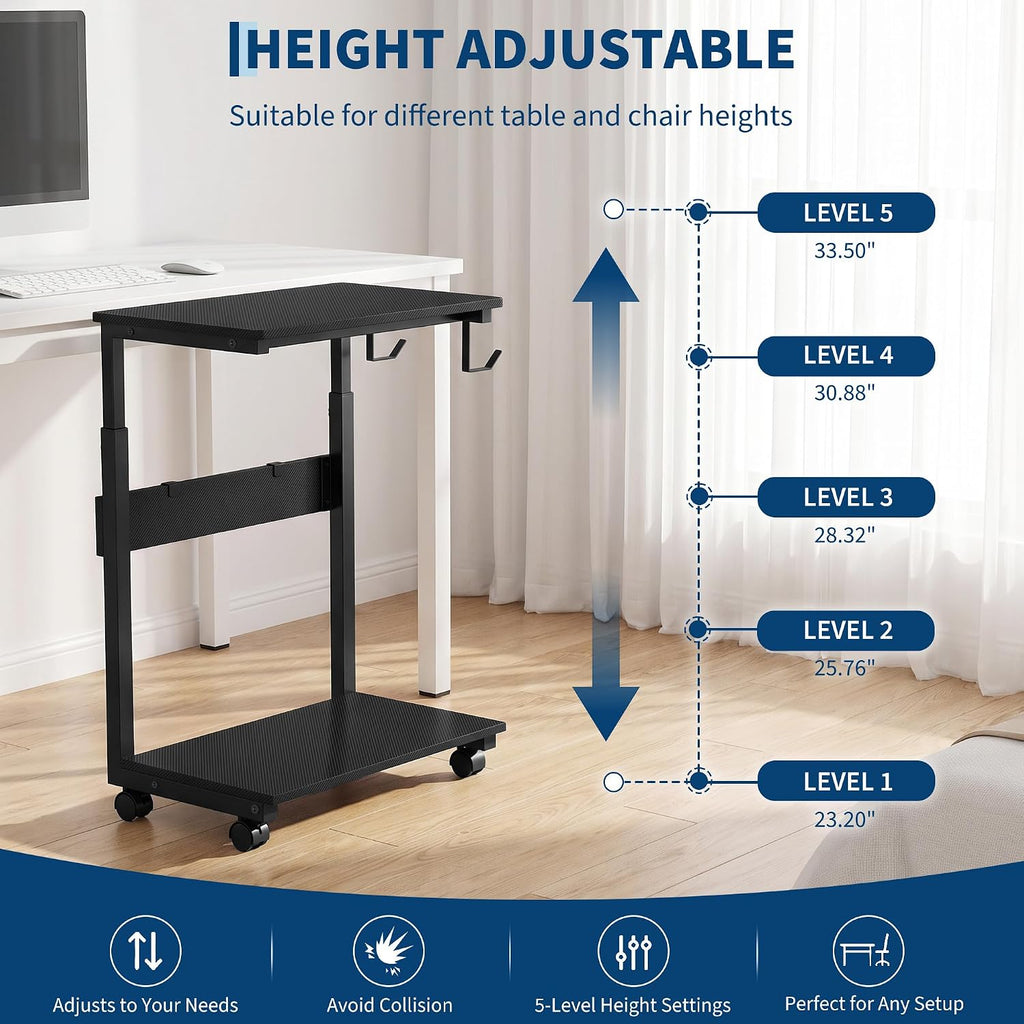 Height Adjustable Rolling PC Tower Stand with Locking Wheels, for Office, Home & Gaming, Compact Under Desk Computer Holder, 23.23"-33.46", Carbon Fiber Look - Image 4