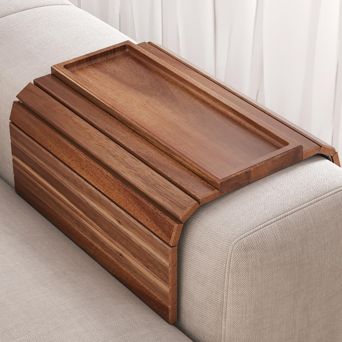 Acacia Wood Folding Sofa Arm Tray with Anti-Slip Pad by Danfoxer