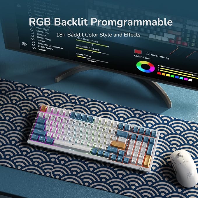 RK ROYAL KLUDGE RK98 Wireless Mechanical Keyboard, 100 Keys 98% Layout with Custom Switches Hot Swappable, Tri-Mode BT5.1/2.4G/USB-C Full Size Gaming Keyboard with Numpad RGB, Brown Switch - Image 7