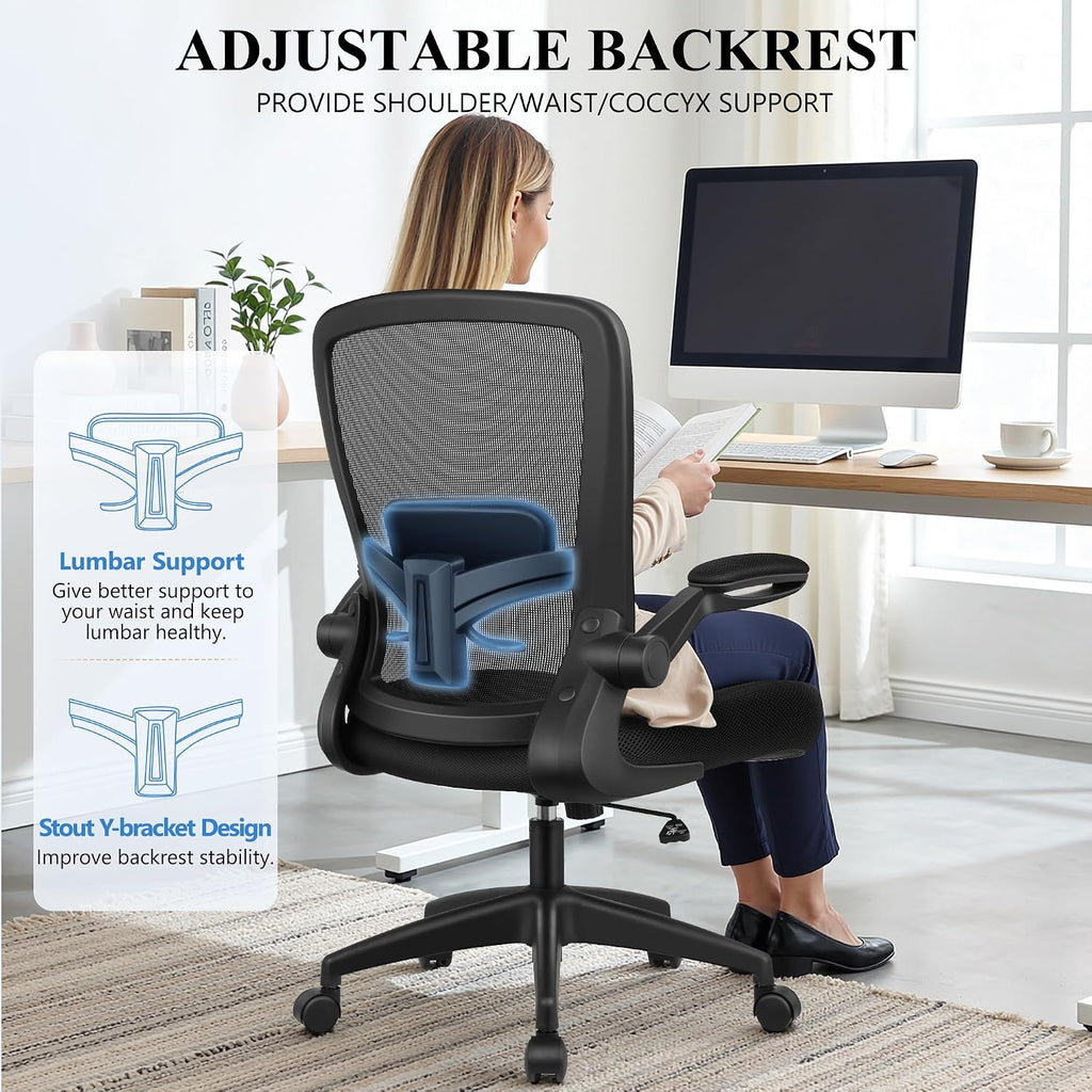 FelixKing Office Chair, Ergonomic Desk Chair Breathable Mesh Chairs with Adjustable High Back Lumbar Support Flip-up Armrests, Executive Rolling Swivel Comfy Task Computer Chairs for Home Office - Image 6