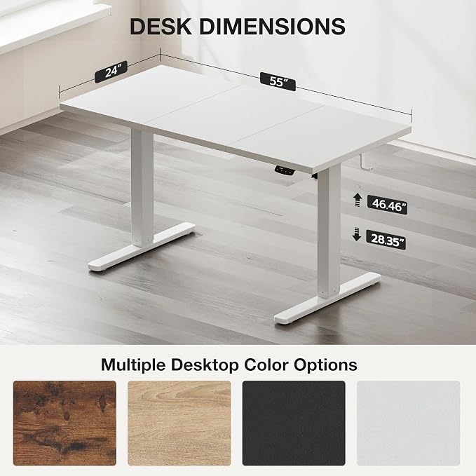 Electric Standing Desk with Cable Management,White Height Adjustable Desk with Memory Presets, Sit Stand Table for Work from Home, Ergonomic Computer Desk,55 x 24 inch - Image 3
