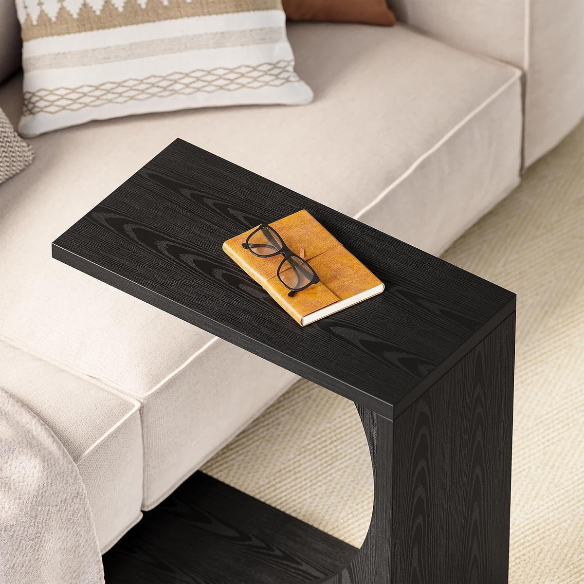 LITTLE TREE C-Shape End Table for Sofa & Bedroom - Small Side Table for Living Room, Over Couch Tray Stand for Laptop, Snacks, Books, Black, 2 Pack - Image 5