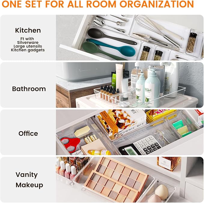 30 Pack Large Clear Plastic Drawer Organizer Bins - Acrylic Kitchen Drawer Organization and Storage Dividers for Utensils Gadgets, Office Bathroom and Vanity Organizer for Makeup Accessoires - Image 3