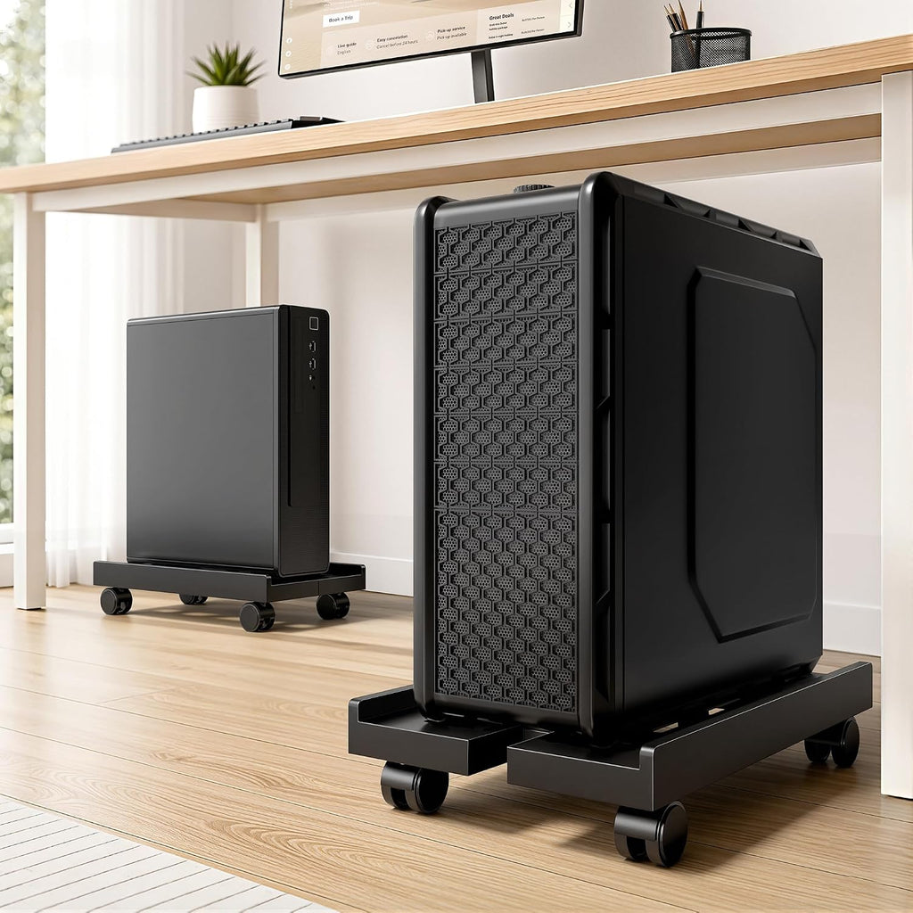 PC Stand for Floor, Adjustable CPU Stand with 4 Rolling Wheels, Black - Image 4
