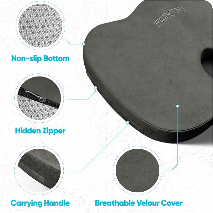 FORTEM Seat Cushion & Lumbar Support for Office Chair, Wheelchair, Car | Memory Foam | Ergonomic Design | Washable Cover | Non Slip | Dark Grey - Image 4