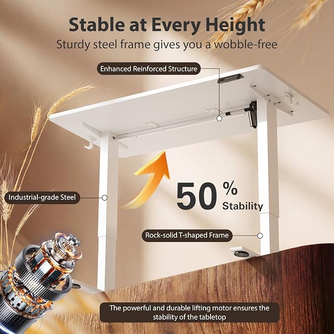Cubiker Standing Desk, 48x24 Inches Sit Stand Home Office Desk, Electric Stand up Desk, Adjustable Desk with Splice Board, White Frame/White Top - Image 6