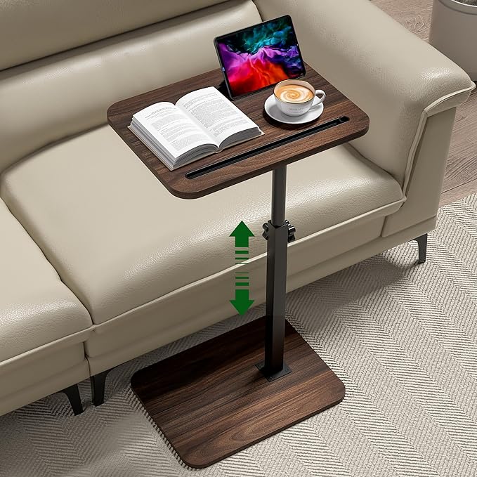 360° Swivel Sofa Side Table for Couch, Set of 2 | Adjustable Height, Laptop Table for Work, TV Trays Table for Snacks Reading, Fits Bed Chair, Phone & Tablet Slot by Unknown
