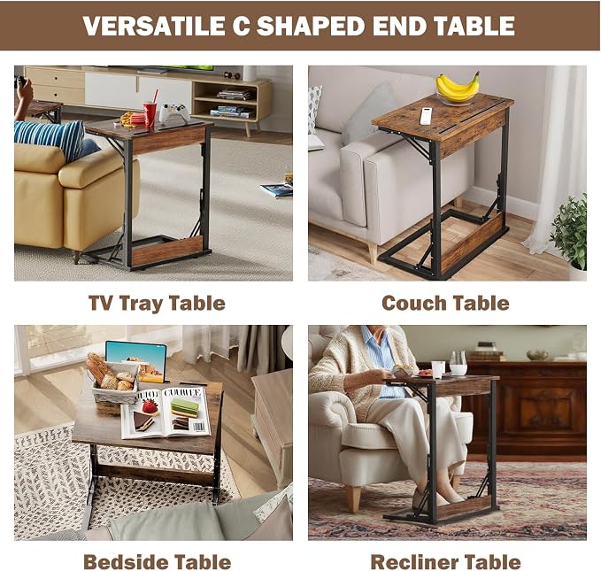 Folding TV Trays Set of 2,TV Dinner Tray Table,Adjustable Height TV Trays for Eating on Couch,C Shaped End Table with Tablet and Phone Slots,Foldable Side Table&Laptop Desk for Sofa&Bedside&Recliner | TV dinner tray table with tablet&phone slots,c shap... - Image 8