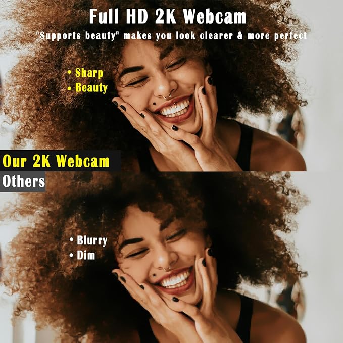 2K Webcam for PC/Laptop, USB Webcam with Microphone, Noise Cancellation, Support Beauty, Plug & Play with Auto Light Correction for Video Calls, Live Streaming Gaming & Online Meetings - Image 3