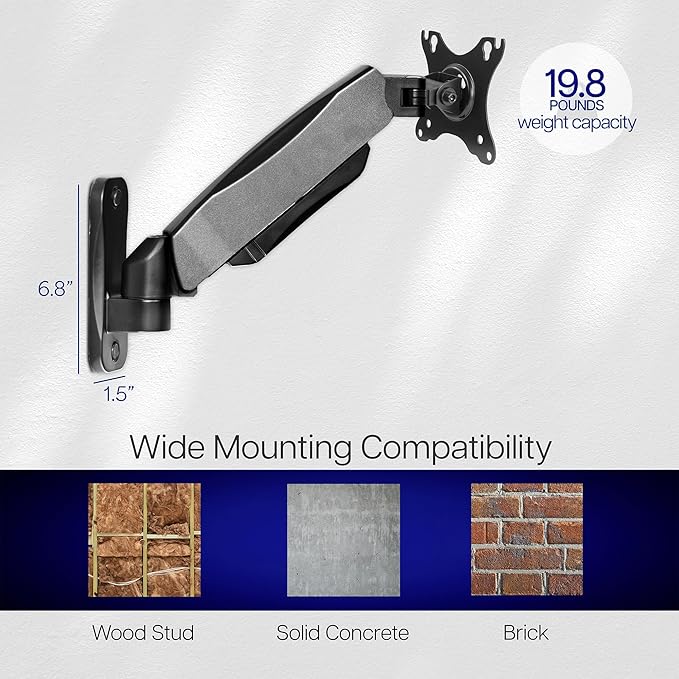 VIVO Height Adjustable Pneumatic Arm Single Monitor Wall Mount, Full Motion Articulating, Fits 17 to 32 inch Screen, Black, MOUNT-V001A - Image 6