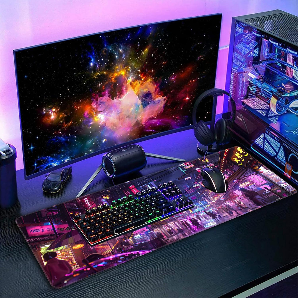 Cyberpunk Mouse Pad,XXL 35.4"x15.7" Big Gaming Mousepad,Japanese Streets Large Extended Mouse Mat,Non-Slip Rubber Base Waterproof with Stitched Edges for Gaming Office Home - Image 7