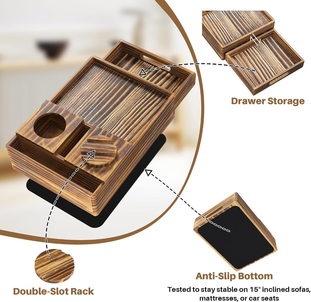 Vintage Wood Couch Holder 7-in-1 Couch Table with Push-Pull - Image 6