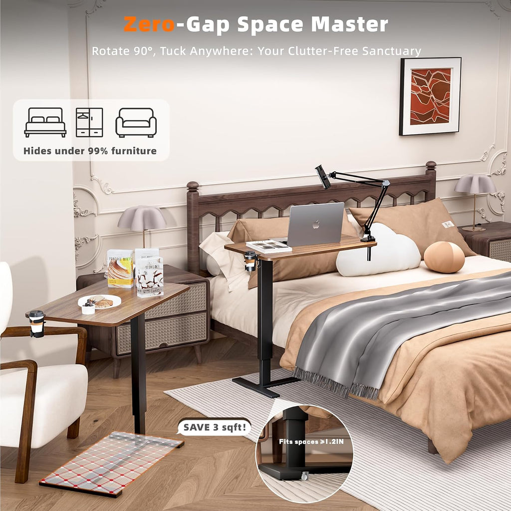 Overbed Table with Wheels, Adjustable Medical Bedside Table, Wood - Image 6