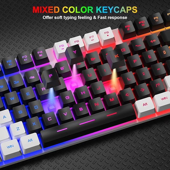 BlueFinger RGB Gaming Keyboard and Backlit Mouse Combo, USB Wired, LED Gaming Set for Laptop PC Computer Game and Work (White & Black) - Image 4